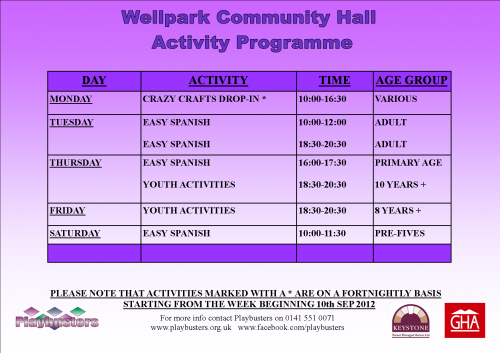  Wellpark Community Hall Activities